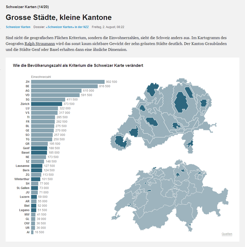 Population cartogram, adapted by NZZ/Interactive Things